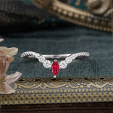 2 Prong Marquise & Round Cut Ruby Curved Wedding Band Stacking Ring